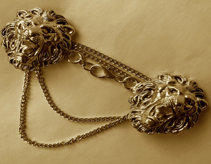 Cloak Clasps - Large Lion Cloak Clasp with chain Silver or Gold