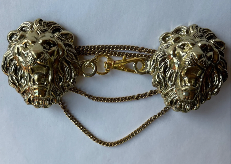 Cloak Clasps - Large Lion Cloak Clasp with chain Silver or Gold