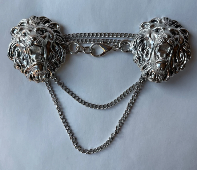 Cloak Clasps - Large Lion Cloak Clasp with chain Silver or Gold