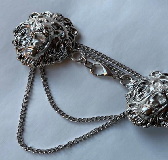 Cloak Clasps - Large Lion Cloak Clasp with chain Silver or Gold