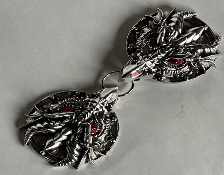 Cloak Clasp - Silver Red Eye Dragon Cloak Clasp