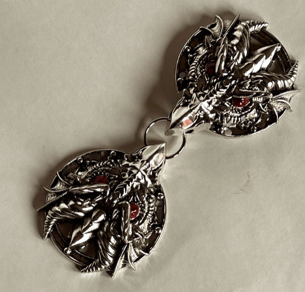 Cloak Clasp - Silver Red Eye Dragon Cloak Clasp