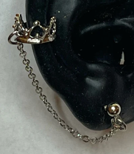 Crown with chain Ear Cuff in Silver or Gold