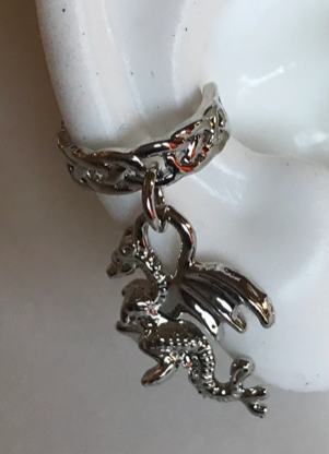 Ear Cuff - Dragon Dangle Ear Cuff in Silver or Gold