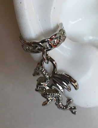 Ear Cuff - Dragon Dangle Ear Cuff in Silver or Gold