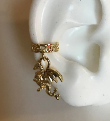 Ear Cuff - Dragon Dangle Ear Cuff in Silver or Gold