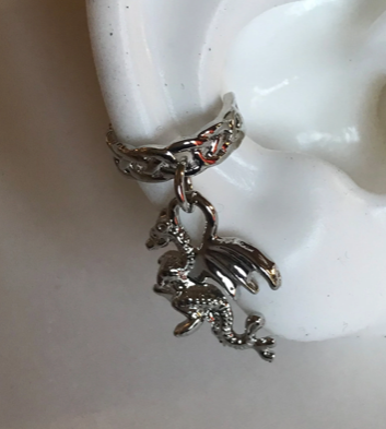 Ear Cuff - Dragon Dangle Ear Cuff in Silver or Gold