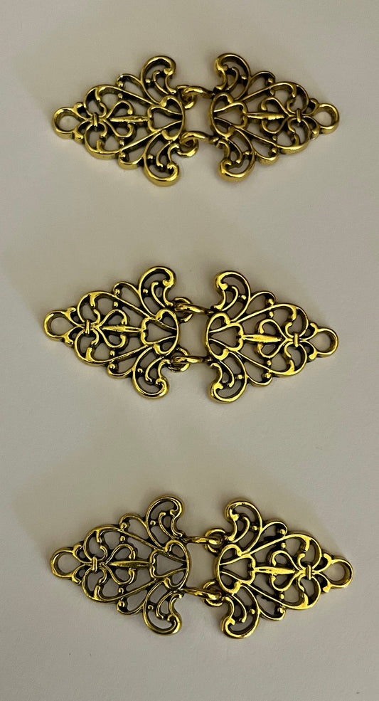 Cloak Clasp - Filigree Set of 3,  Cloak Clasps in  Silver or Gold