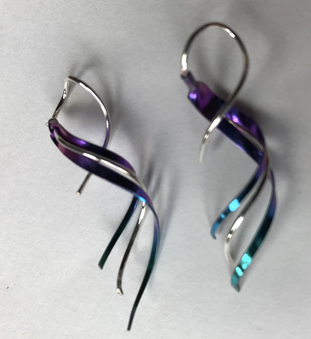 Earrings - Short Titanium and Silver Swirl ear threads