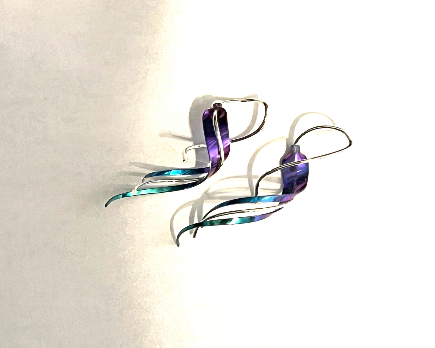 Earrings - Short Titanium and Silver Swirl ear threads